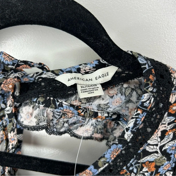American Eagle Floral Lace Ruffle Babydoll Peasant Long Sleeve Top Size XL NWT - Picture 5 of 7